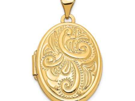 14k Yellow Gold 21mm Domed Scroll Oval Locket Online Sale