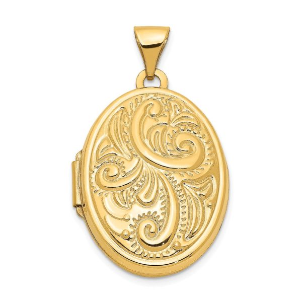 14k Yellow Gold 21mm Domed Scroll Oval Locket Online Sale