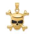 14k Yellow Gold Black Enameled Skull and Crossbones Pendant For Cheap