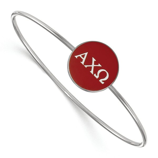 Sterling Silver Alpha Chi Omega Red Enamel Greek Bangle - 8 in. Supply