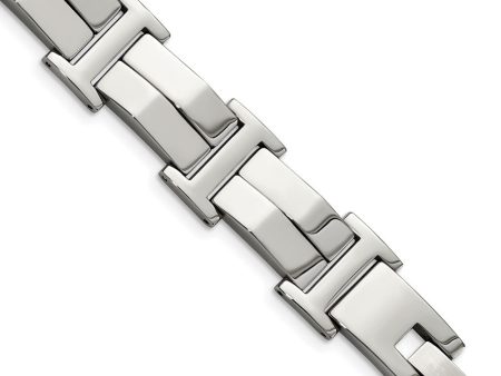 Men s Stainless Steel Polished Double Link 8.5 Inch Bracelet For Sale