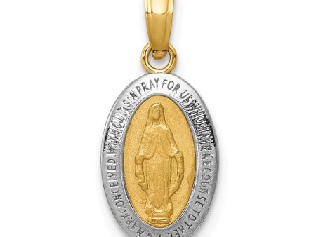 14k Yellow Gold & Rhodium Small Oval Miraculous Medal Pendant, 8x19mm Online Hot Sale