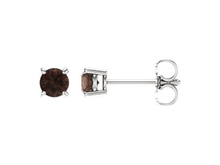 4mm Round Smoky Quartz Stud Earrings in 14k White Gold Supply