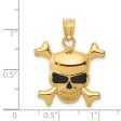 14k Yellow Gold Black Enameled Skull and Crossbones Pendant For Cheap