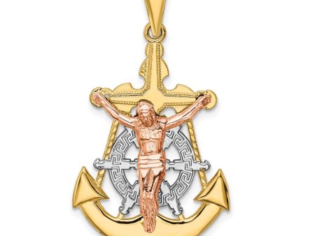 14k Tri-Color Gold Hollow Mariner Crucifix Cross Pendant For Discount