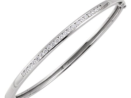 14k White Gold & 5 8 Ctw Diamond 3mm Hinged Bangle Bracelet Sale