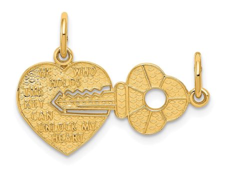 14k Yellow Gold Heart and Key Set of 2 Charm or Pendants, 23mm on Sale