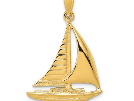 14k Yellow Gold 2D Polished Sailboat Pendant Fashion