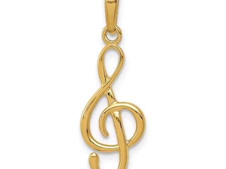 14k Yellow Gold 3D Polished Clef Note Pendant Sale