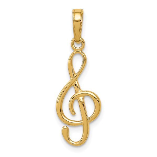 14k Yellow Gold 3D Polished Clef Note Pendant Sale