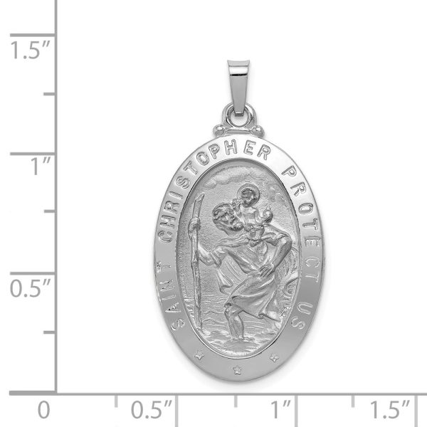 14k White Gold Solid Oval Saint Christopher Medal Pendant, 18 x 34mm For Cheap