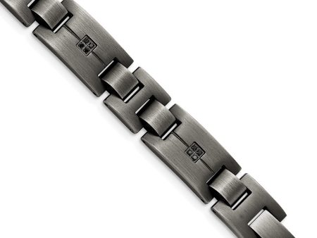 Mens Antiqued Brushed Stainless Steel & Black Diamond Bracelet, 9 Inch For Cheap