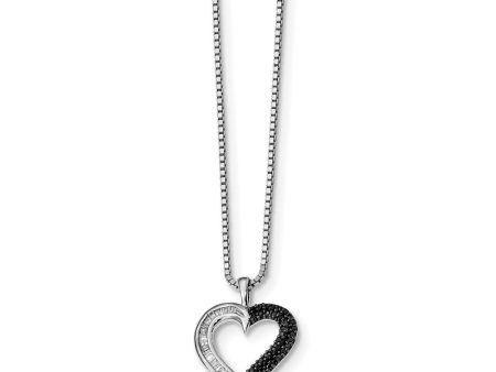 1 4 Cttw Black & White Diamond 16mm Heart Necklace in Sterling Silver Fashion