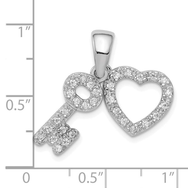 Sterling Silver and Cubic Zirconia Fancy Heart and Key Pendant on Sale