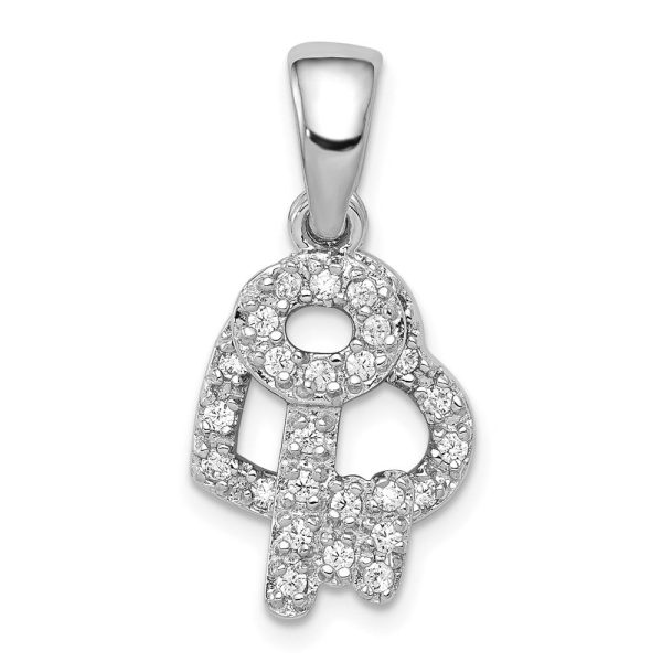 Sterling Silver and Cubic Zirconia Fancy Heart and Key Pendant on Sale