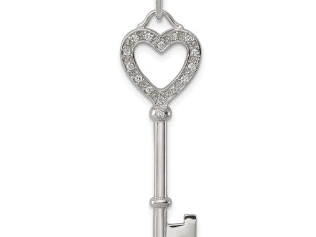 Sterling Silver and Cubic Zirconia Heart Key Pendant For Cheap