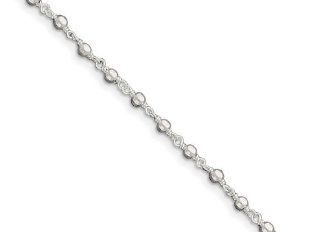 Sterling Silver 3mm Fancy Beaded Anklet, 10 Inch For Cheap