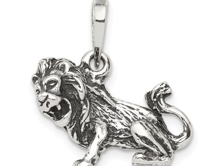 Sterling Silver Leo the Lion Zodiac 3D Antiqued Pendant For Sale