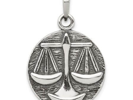 Sterling Silver Libra the Scale Zodiac Embossed Circle Pendant Online