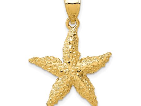 14k Yellow Gold 20mm Textured Starfish Pendant Hot on Sale