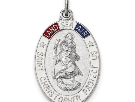 Sterling Silver & Enamel Oval St Christopher Medal Pendant, 20 x 35mm For Cheap