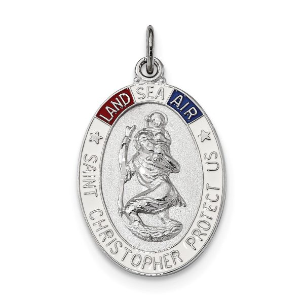 Sterling Silver & Enamel Oval St Christopher Medal Pendant, 20 x 35mm For Cheap