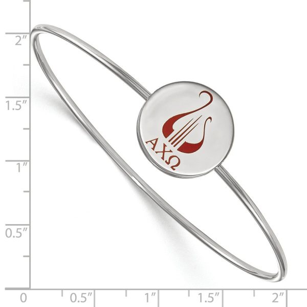 Sterling Silver Alpha Chi Omega Enamel Lyre Bangle - 8 in. For Cheap