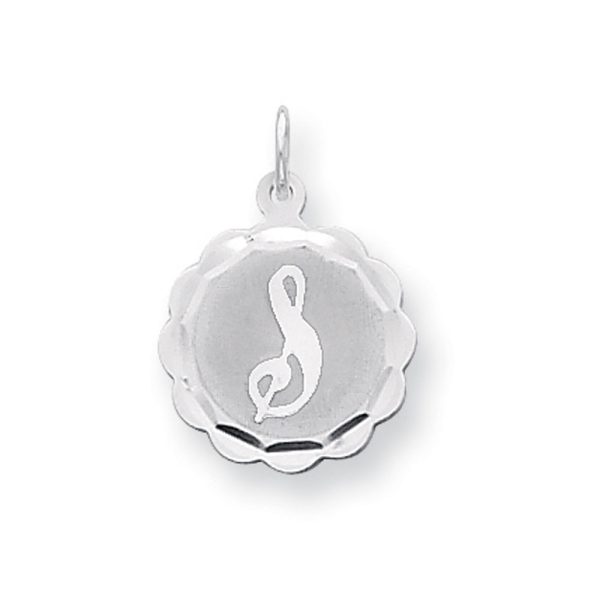 Sterling Silver, Sarah Collection 15mm Brocaded Disc Initial S Pendant For Cheap