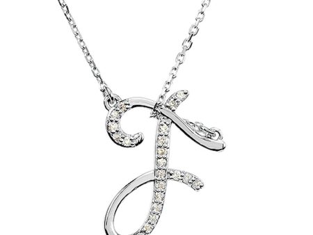 1 10 Ctw Diamond 14k White Gold Medium Script Initial F Necklace, 17in Sale