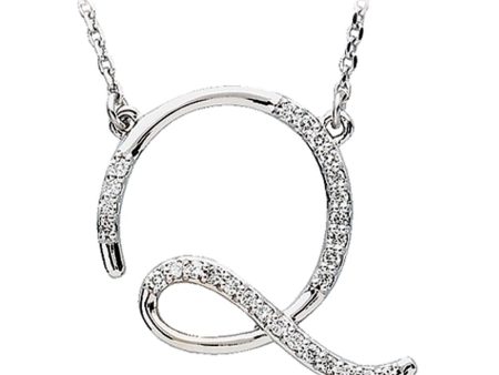 1 8 Ctw Diamond Sterling Silver Medium Script Initial Q Necklace, 16in Online Sale