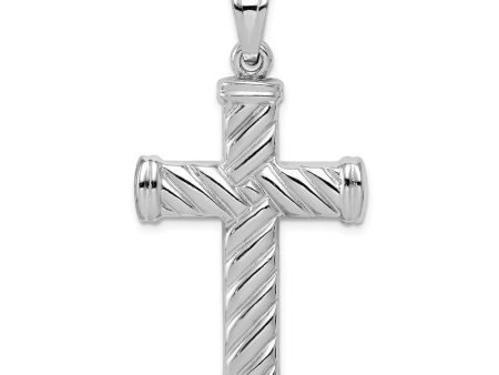 Sterling Silver Rhodium-Plated Reversible Rope Cross Pendant, 25x47mm Online now