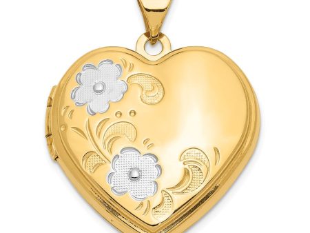 14k Yellow Gold & White Rhodium 21mm Floral Heart Locket Pendant Supply