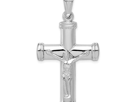 Sterling Silver Rhodium-Plated Hollow Crucifix Cross Pendant, 24x47mm For Cheap