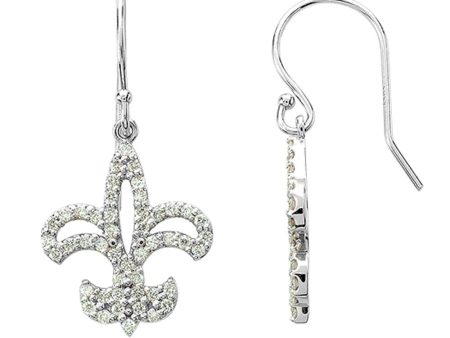 1 2 cttw Diamond Fleur-De-Lis Earrings in 14k White Gold Discount