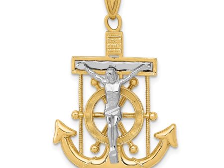 14k Two Tone Gold Diamond-cut Mariner s Crucifix Cross Pendant For Cheap