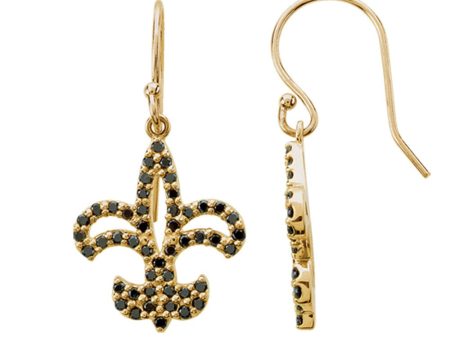 1 2 cttw Black Diamond Fleur-De-Lis Earrings in 14k Yellow Gold Discount