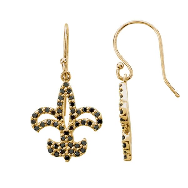 1 2 cttw Black Diamond Fleur-De-Lis Earrings in 14k Yellow Gold Discount