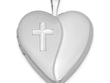 Sterling Silver 20mm Polished and Satin Heart w  Cross Locket on Sale