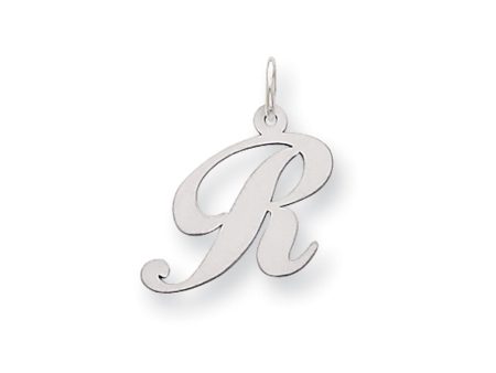 Sterling Silver, Ella Collection Medium Fancy Script Initial R Pendant Fashion