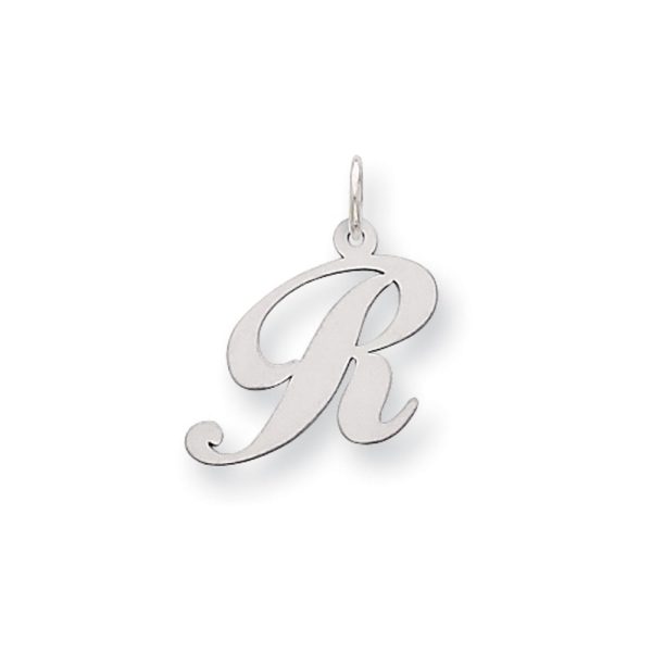 Sterling Silver, Ella Collection Medium Fancy Script Initial R Pendant Fashion