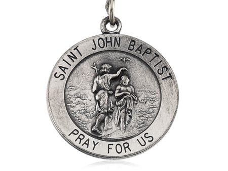 Sterling Silver 18mm St. John The Baptist Medal Necklace, 18 Inch For Cheap