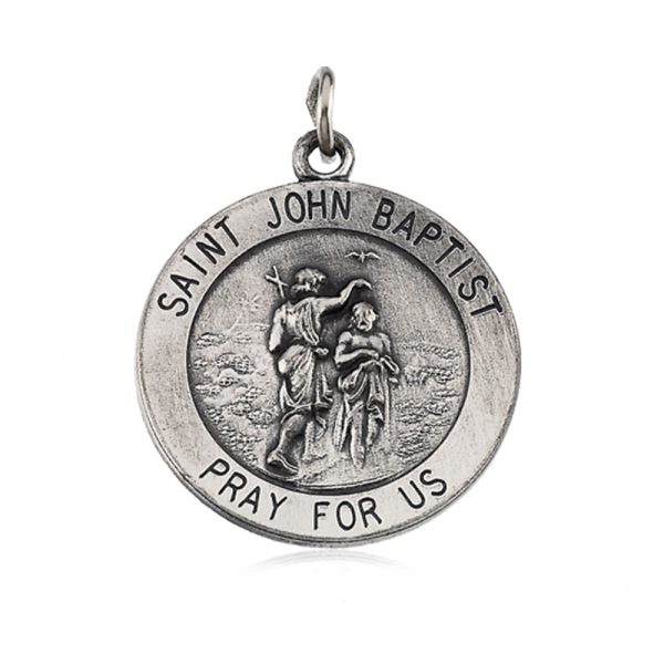 Sterling Silver 18mm St. John The Baptist Medal Necklace, 18 Inch For Cheap