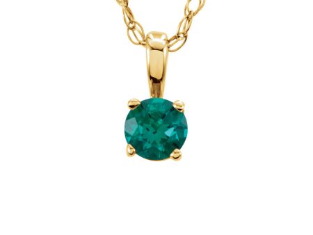 Youth 3mm Round Created Emerald Necklace in 14k Yellow Gold, 14 Inch Supply