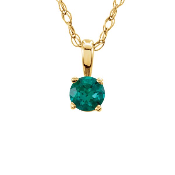 Youth 3mm Round Created Emerald Necklace in 14k Yellow Gold, 14 Inch Supply