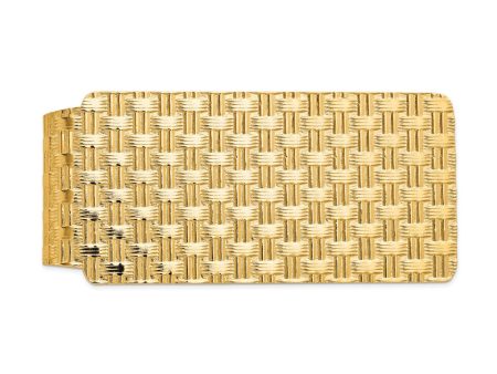 Men s 14k Yellow Gold Basket Weave Wide Fold-Over Money Clip Sale