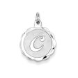 Sterling Silver, Sarah Collection 15mm Brocaded Disc Initial C Pendant Discount