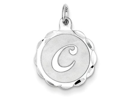 Sterling Silver, Sarah Collection 15mm Brocaded Disc Initial C Pendant Discount