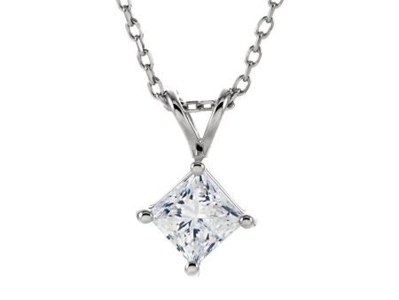 1 2 Ct Princess Diamond Solitaire Necklace in 14k White Gold, 18 Inch Online Sale