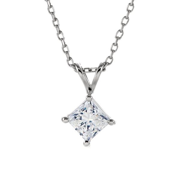 1 2 Ct Princess Diamond Solitaire Necklace in 14k White Gold, 18 Inch Online Sale