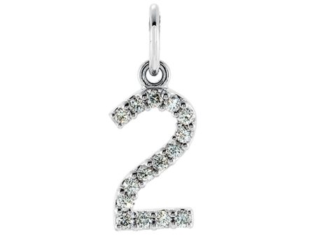 .07 Cttw Diamond & 14k White Gold Mini Number 2 Charm or Pendant For Discount